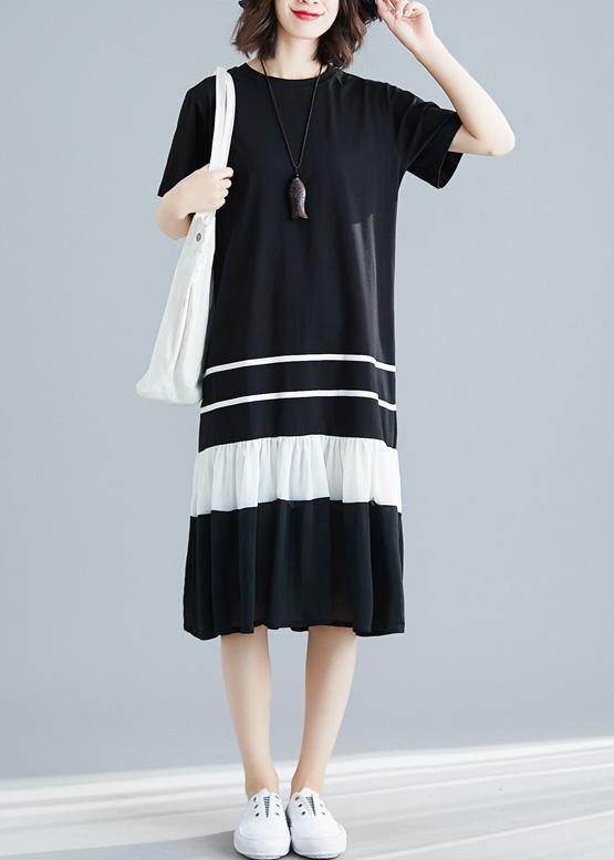 Unique O Neck Blended Wardrobes Tutorials Black Patchwork Long Dress Summer