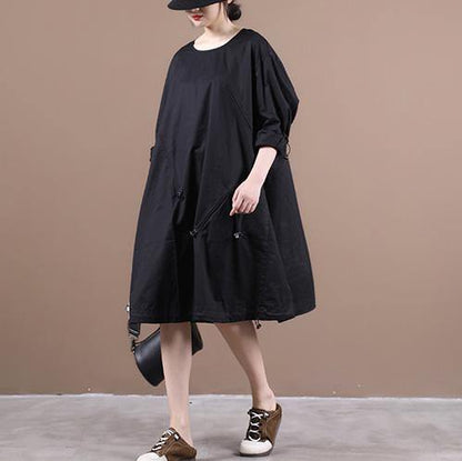 Unique O Neck Drawstring Clothes Inspiration Black Dresses