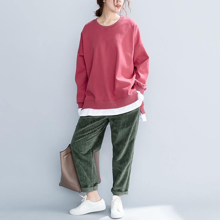 Unique O Neck False Two Pieces Clothes for Red Shirt