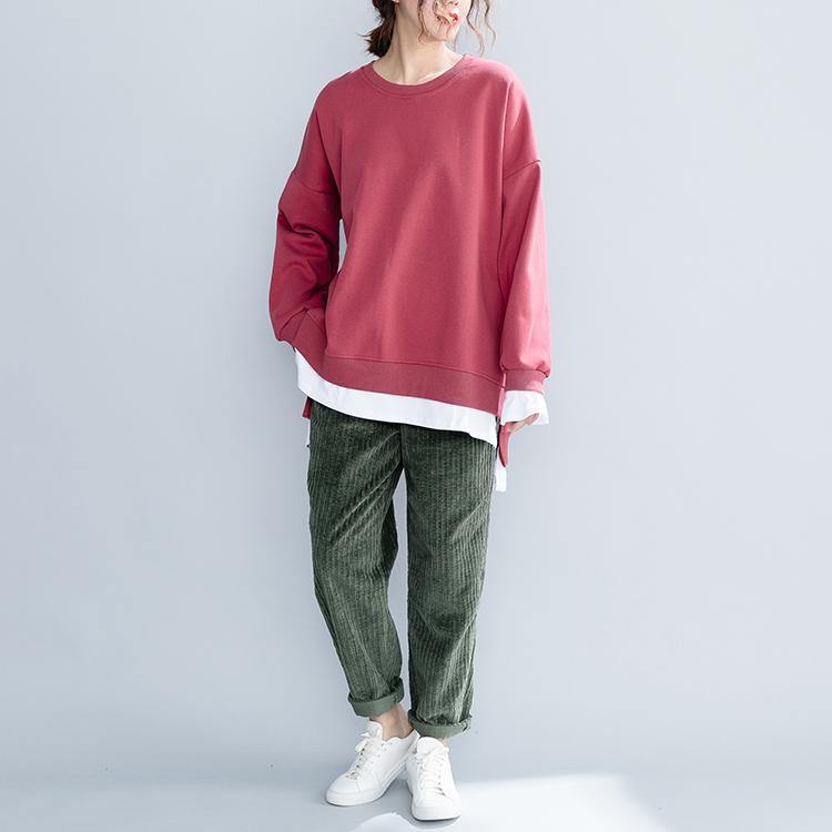 Unique O Neck False Two Pieces Clothes for Red Shirt