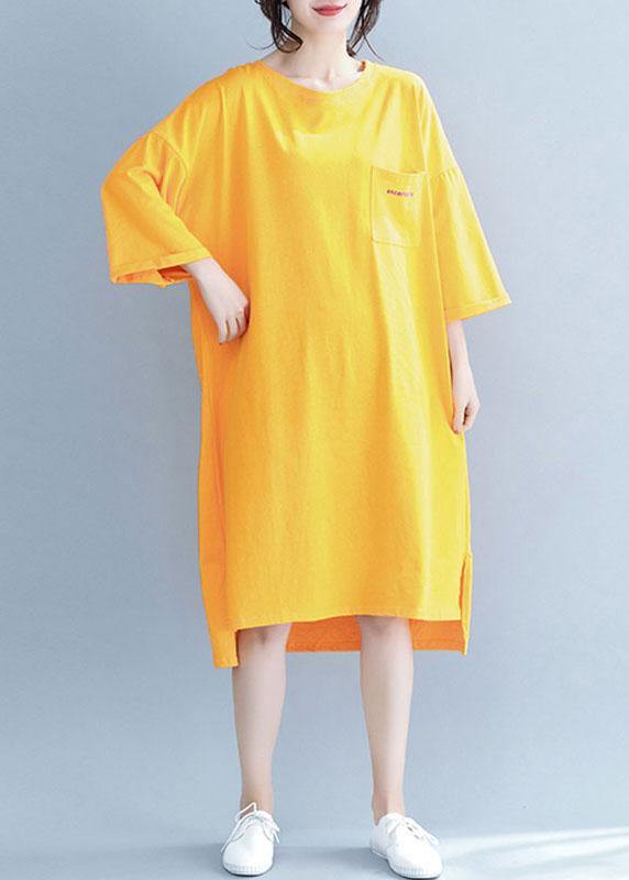 Unique O Neck Half Sleeve Cotton Tunics Design Orange Dresses