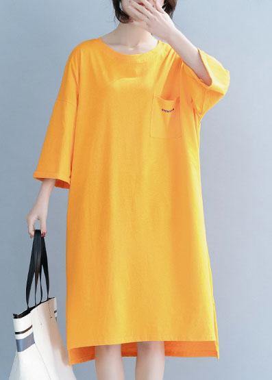 Unique O Neck Half Sleeve Cotton Tunics Design Orange Dresses