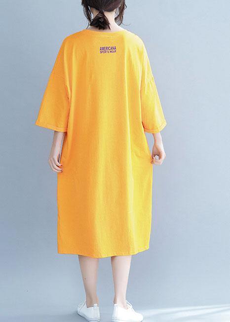 Unique O Neck Half Sleeve Cotton Tunics Design Orange Dresses