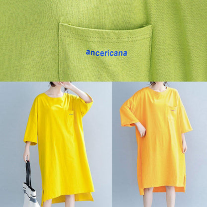 Unique O Neck Half Sleeve Cotton Tunics Design Orange Dresses