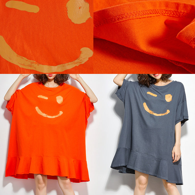 Unique O Neck Half Sleeve Cotton Quilting Clothes Work Outfits Gray Tunic Dresses Summer