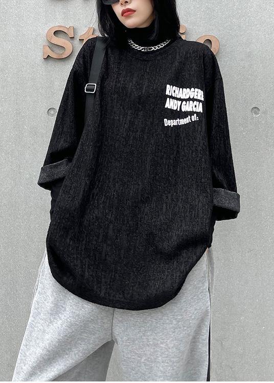 Unique o neck half sleeve clothes For Women black Letter top