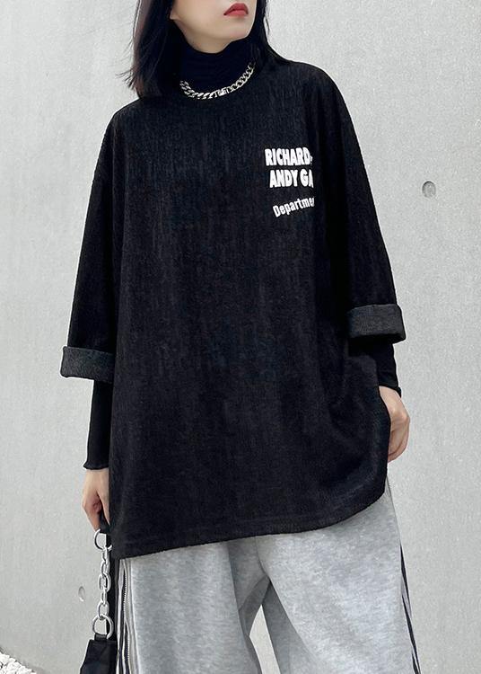 Unique o neck half sleeve clothes For Women black Letter top