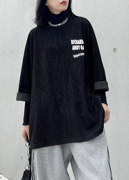 Unique o neck half sleeve clothes For Women black Letter top