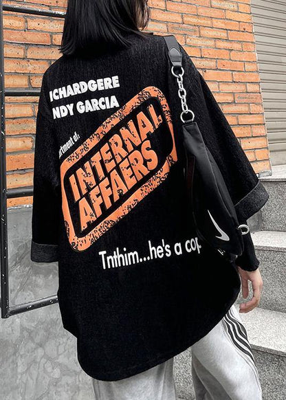 Unique o neck half sleeve clothes For Women black Letter top