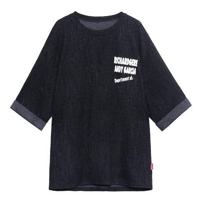 Unique o neck half sleeve clothes For Women black Letter top