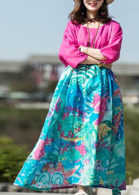 Unique O Neck Large Hem Cotton Linen Clothes for Rose Patchwork Dresses Summer