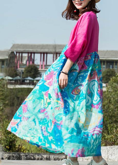 Unique O Neck Large Hem Cotton Linen Clothes for Rose Patchwork Dresses Summer