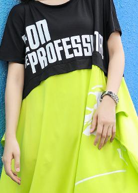 Unique O Neck Patchwork Cotton Dresses Wardrobes Black Green Print Dresses Summer