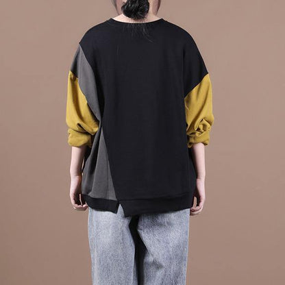 Unique o neck patchwork fall Blouse Fabrics yellow shirts
