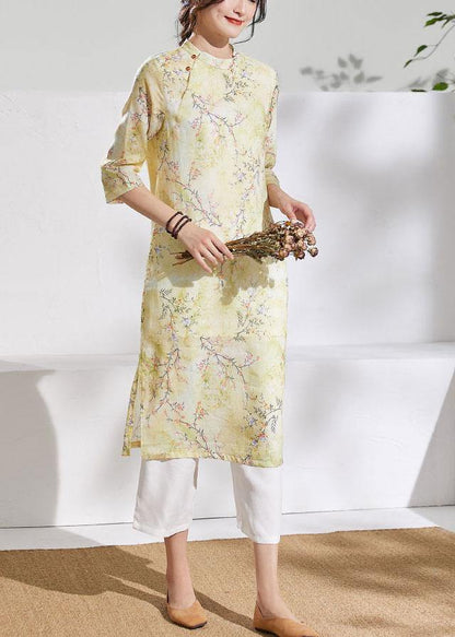 Unique O Neck Patchwork Linen Summer Clothes Runway Yellow Print Dresses