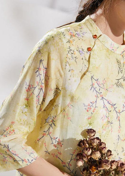 Unique O Neck Patchwork Linen Summer Clothes Runway Yellow Print Dresses