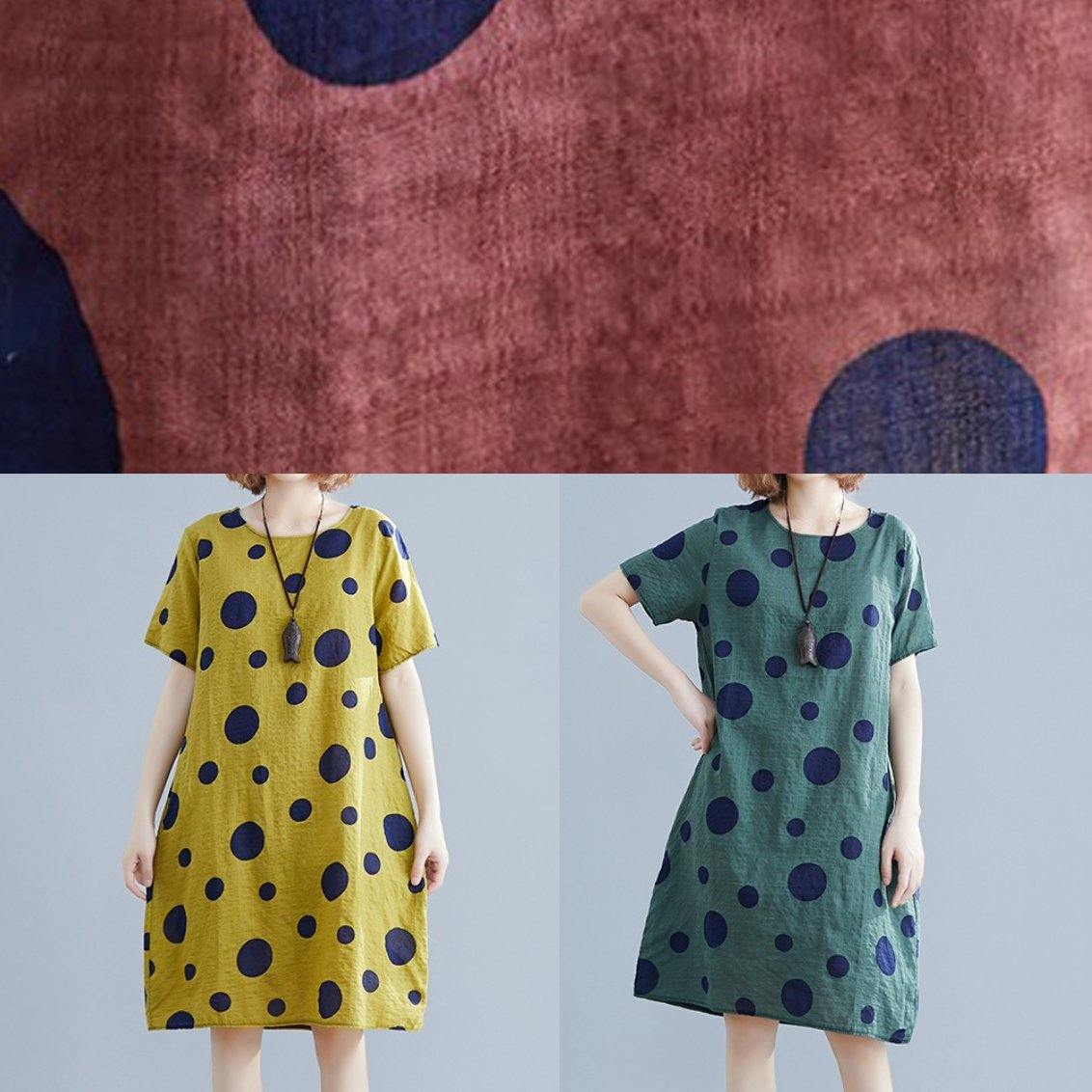 Unique O Neck Pockets Cotton Clothes Wardrobes Yellow Dotted Dresses