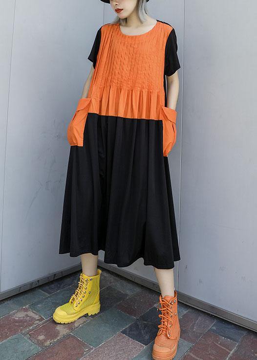 Unique Orange Cotton Wardrobes Patchwork Kaftan Summer Dress