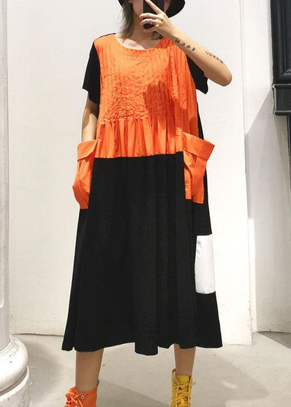 Unique Orange Cotton Wardrobes Patchwork Kaftan Summer Dress