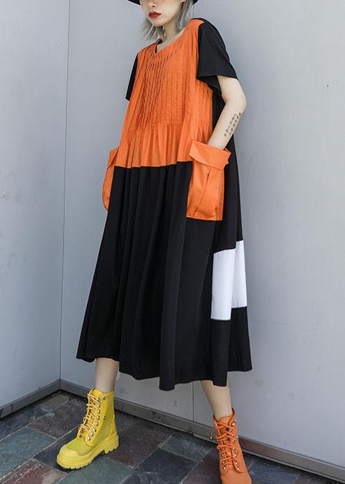Unique Orange Cotton Wardrobes Patchwork Kaftan Summer Dress