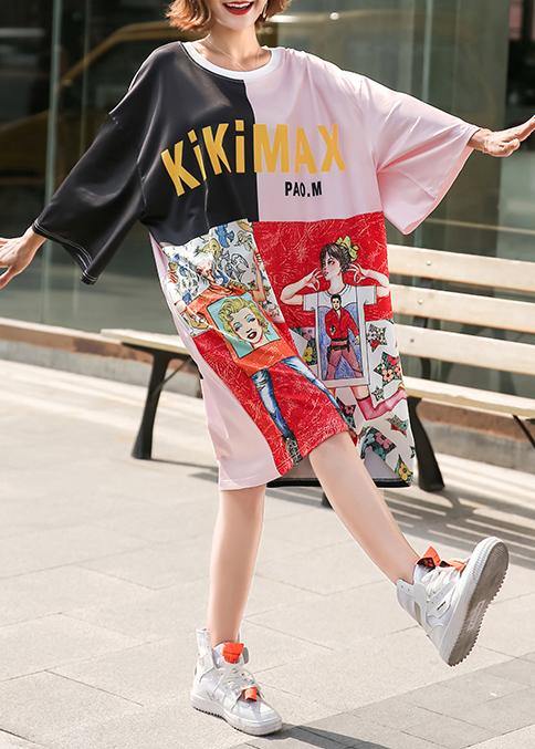 Unique Patchwork Color Prints Cotton Wardrobes O Neck Cotton Dress