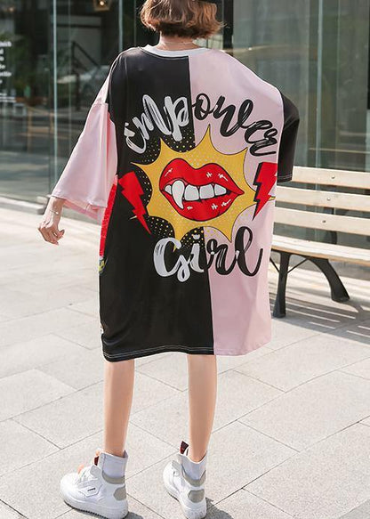 Unique Patchwork Color Prints Cotton Wardrobes O Neck Cotton Dress