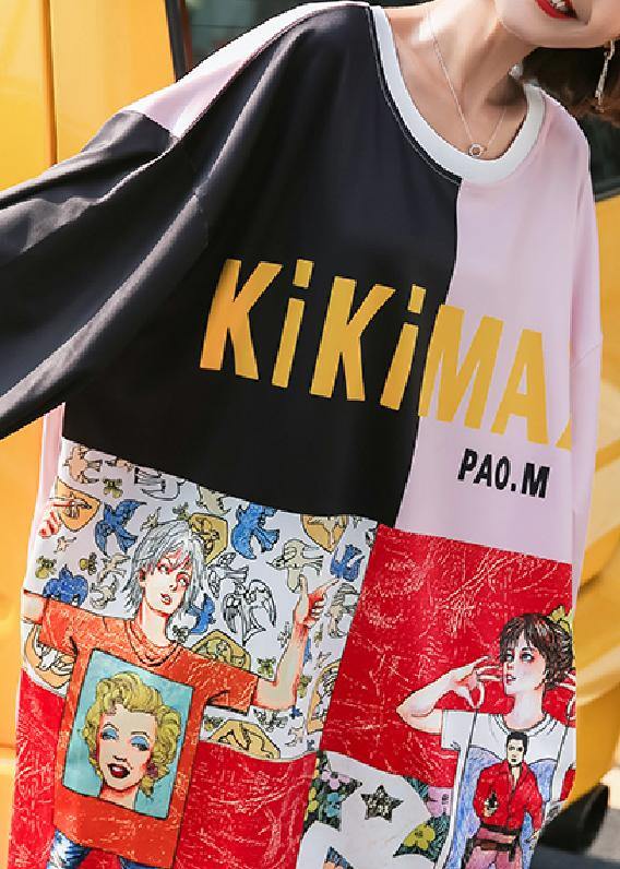 Unique Patchwork Color Prints Cotton Wardrobes O Neck Cotton Dress