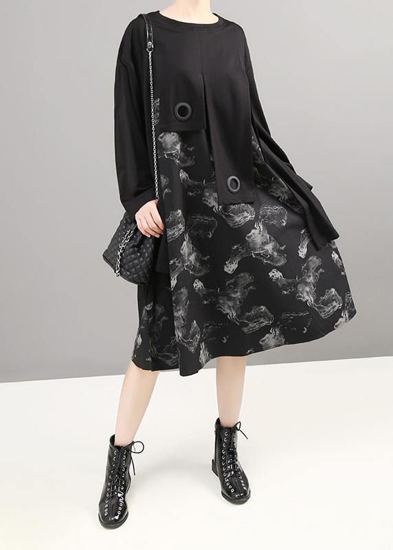 Unique Patchwork Cotton Prints Dress Shirts Black Dress