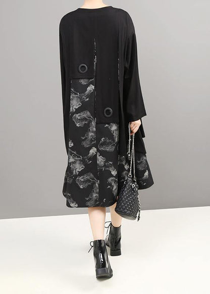 Unique Patchwork Cotton Prints Dress Shirts Black Dress