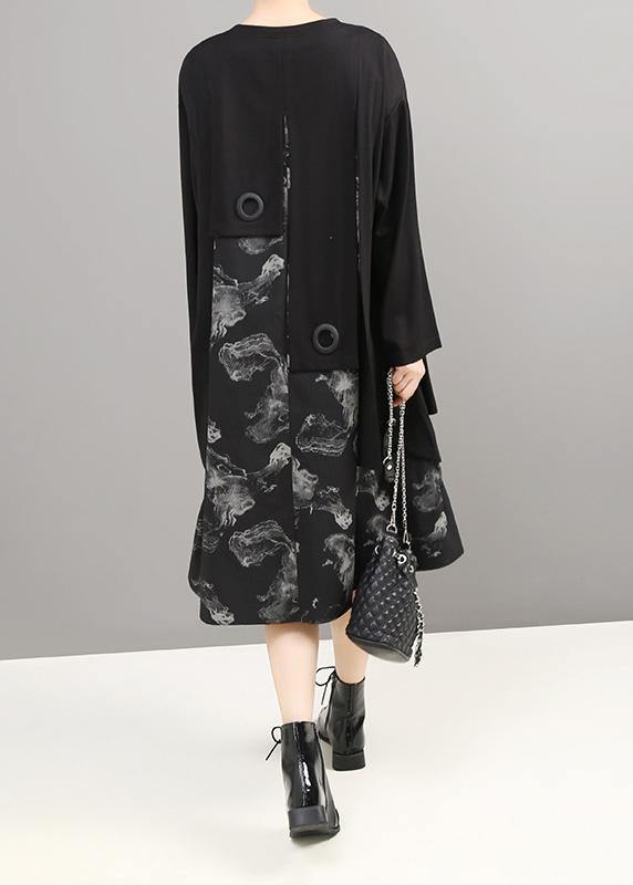 Unique Patchwork Cotton Prints Dress Shirts Black Dress