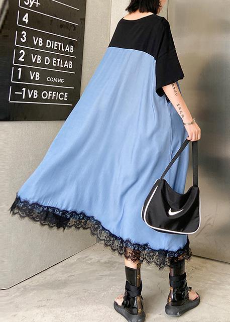 Unique Patchwork Lace Cotton Clothes Wardrobes Black Letter Loose Dress