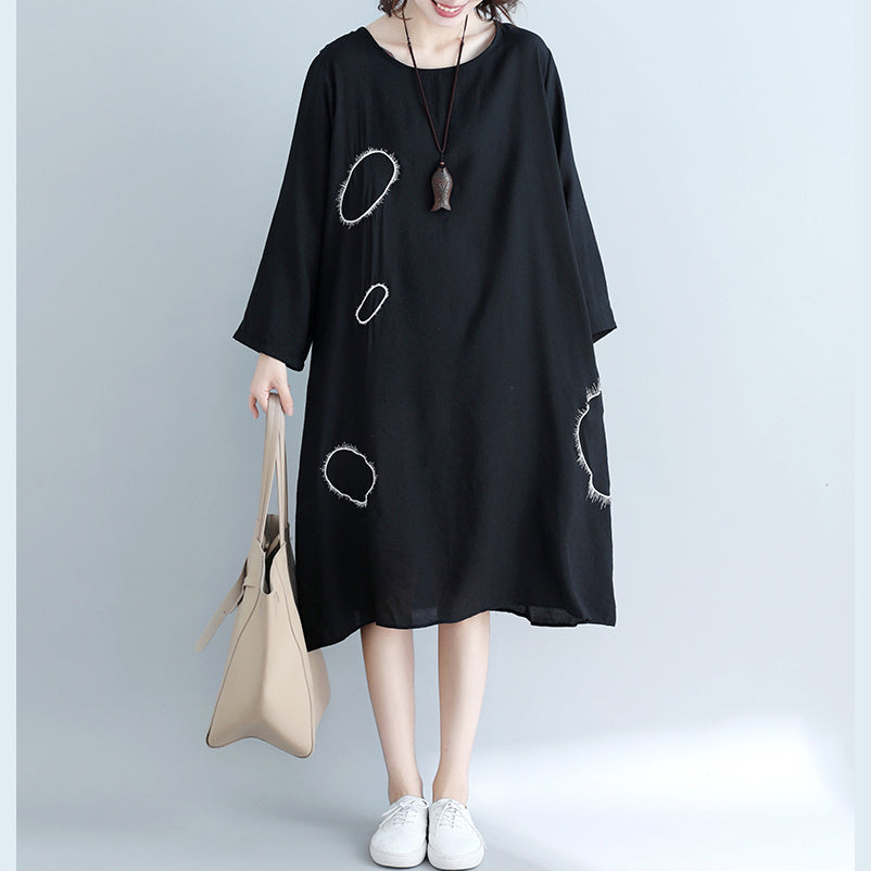 Unique Pockets Cotton Clothes Wardrobes Black Loose Dress