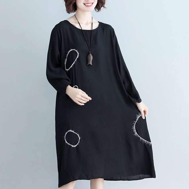 Unique Pockets Cotton Clothes Wardrobes Black Loose Dress