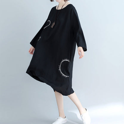 Unique Pockets Cotton Clothes Wardrobes Black Loose Dress