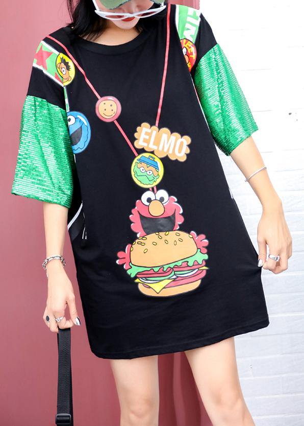 Unique Prints Cotton Blouse Sewing Black O Neck Blouses Summer
