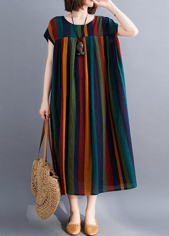 Unique Blue Geometry Clothes O Neck Large Hem Love Summer Dresses