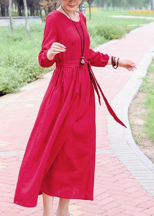 Unique Red Robes O Neck Cinched Dresses Spring Dresses