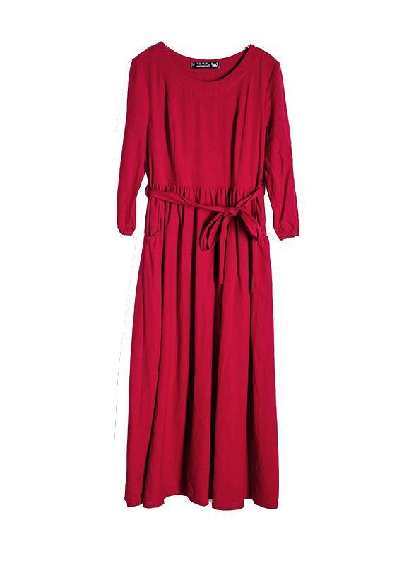 Unique Red Robes O Neck Cinched Dresses Spring Dresses