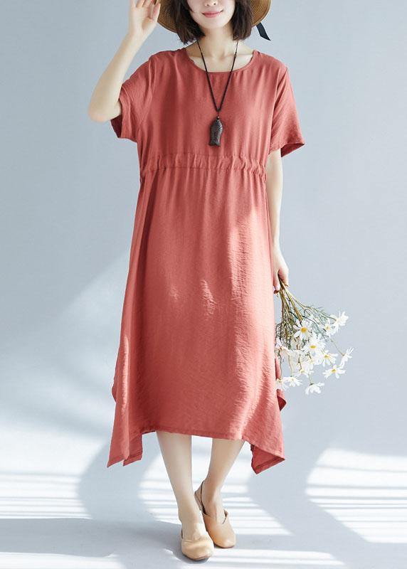 Unique Red Big Hem Cotton Linen Robes Side Open Love Summer Dresses