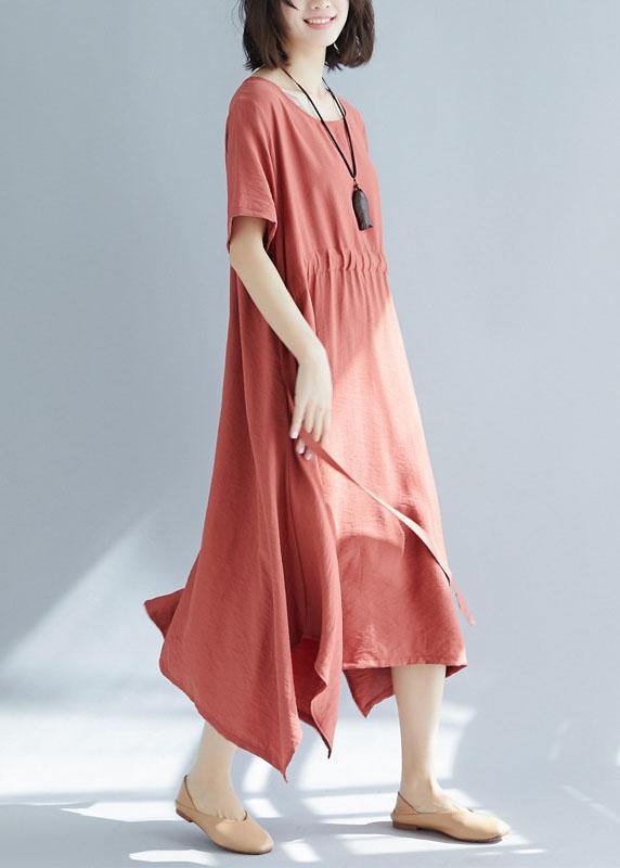 Unique Red Big Hem Cotton Linen Robes Side Open Love Summer Dresses