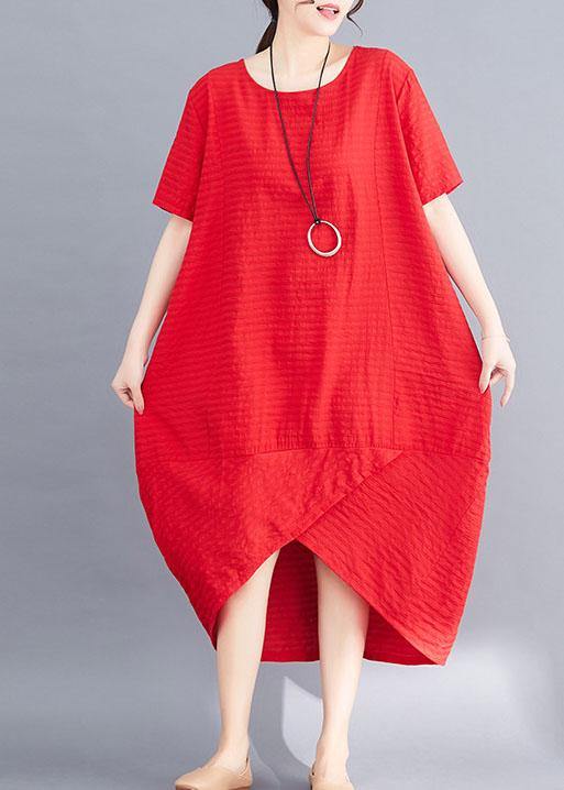 Unique Red Cotton Wardrobes Asymmetric Patchwork Maxi Summer Dress