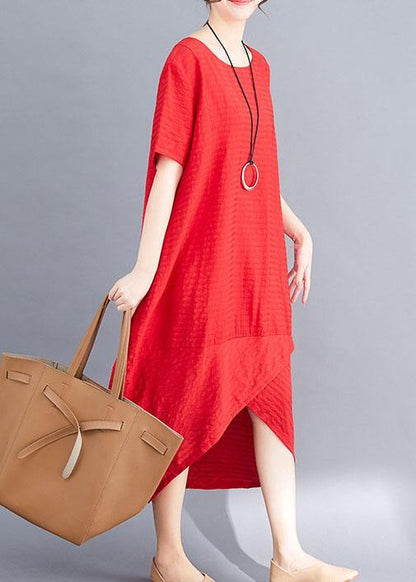 Unique Red Cotton Wardrobes Asymmetric Patchwork Maxi Summer Dress