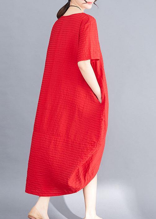 Unique Red Cotton Wardrobes Asymmetric Patchwork Maxi Summer Dress