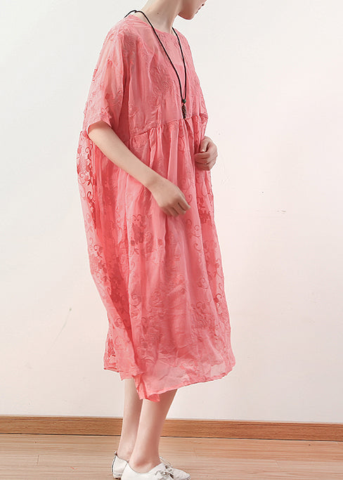 Unique Red Cotton Dresses Catwalk O Neck Cotton Summer Dress