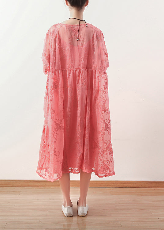 Unique Red Cotton Dresses Catwalk O Neck Cotton Summer Dress