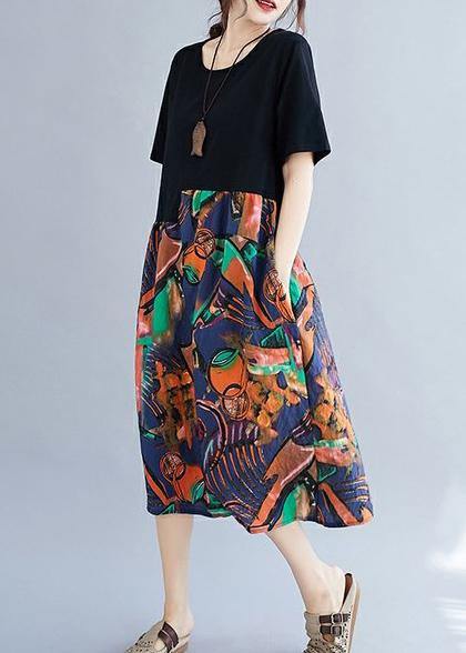 Unique Red Print Quilting Clothes O Neck Patchwork a Line Dress