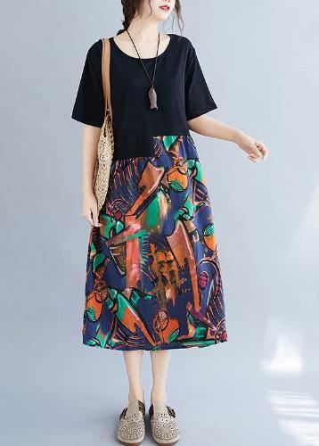 Unique Red Print Quilting Clothes O Neck Patchwork a Line Dress