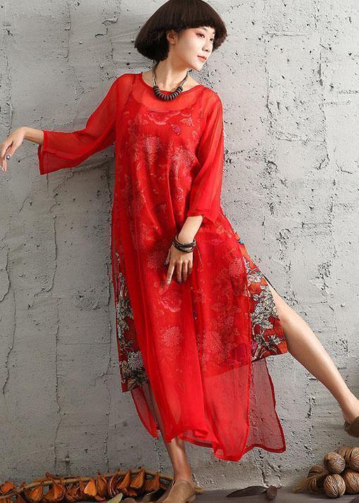 Unique Red Silk Clothes Side Open a Line Summer Dresses