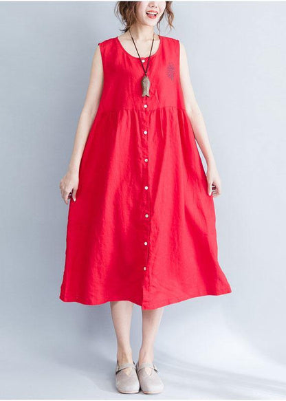 Unique Red Sleeveless Linen Quilting Dresses Patchwork Love Summer Dresses