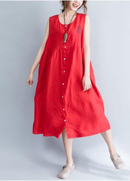 Unique Red Sleeveless Linen Quilting Dresses Patchwork Love Summer Dresses